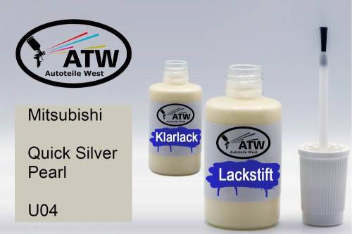 Mitsubishi, Quick Silver Pearl, U04: 20ml Lackstift + 20ml Klarlack - Set, von ATW Autoteile West.